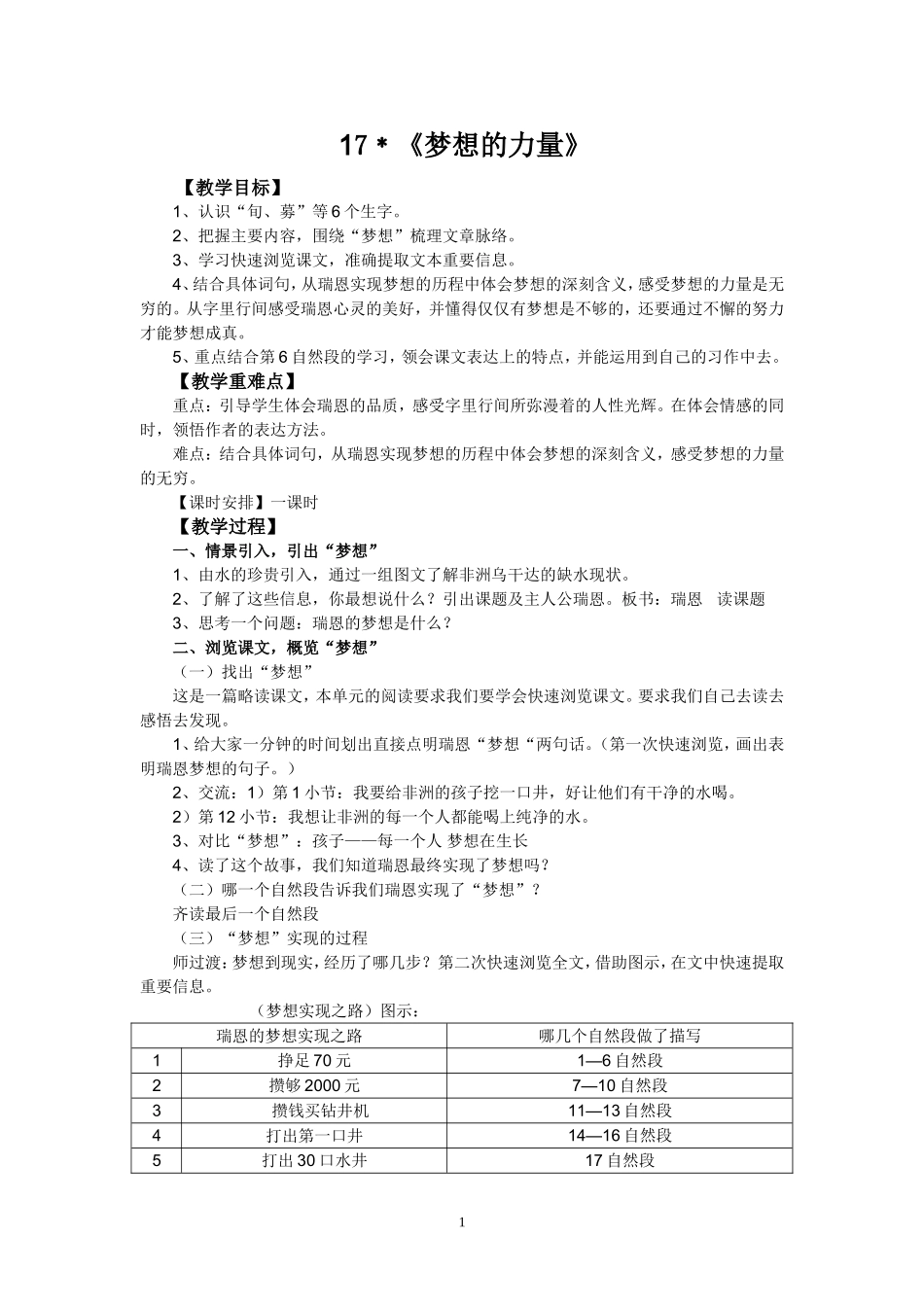 17课梦想的力量教学设计_第1页