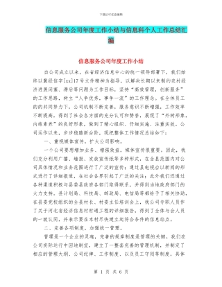 信息服务公司年度工作小结与信息科个人工作总结汇编