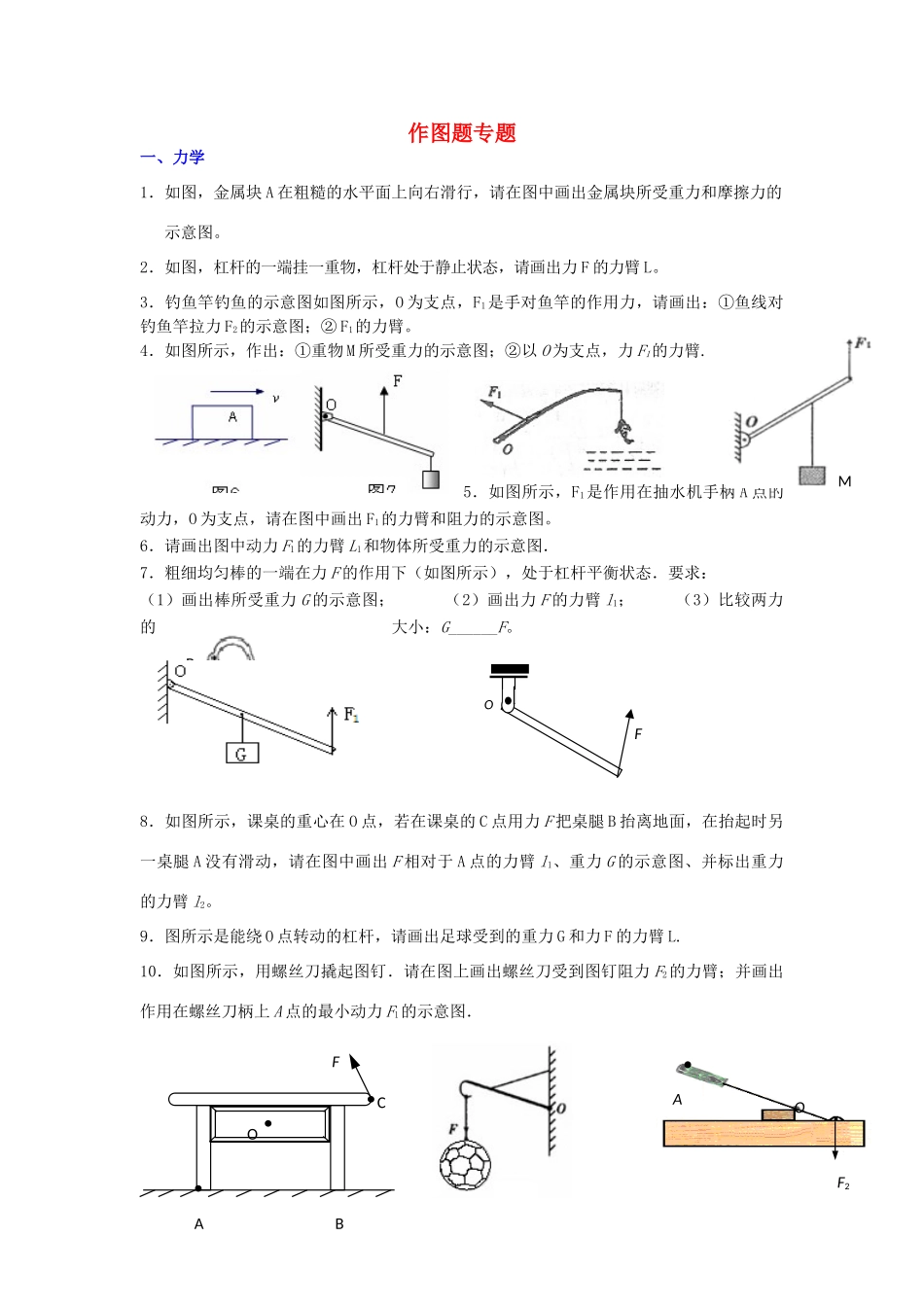 中考物理二轮复习 专题突破 作图题2试卷_第1页