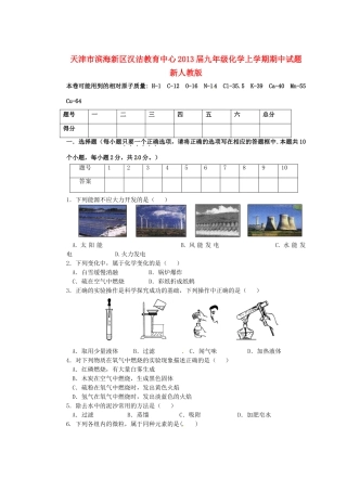 天津市滨海新区届九年级化学上学期期中试卷 新人教版试卷