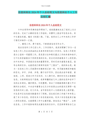 信息科科长2024年个人总结范文与信息科长个人工作总结汇编