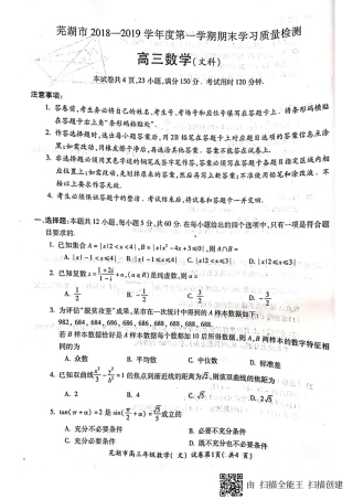 安徽省芜湖市高三数学上学期期末考试试卷 文(PDF)试卷