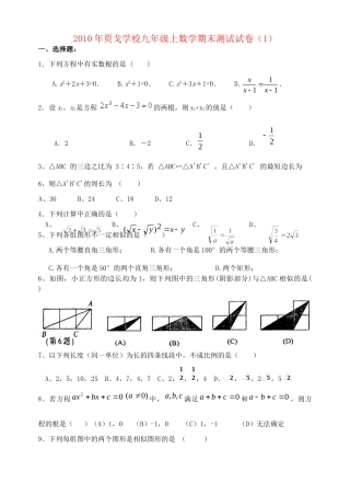 九年级数学上学期期末测试试卷(1) 华东师大版试卷