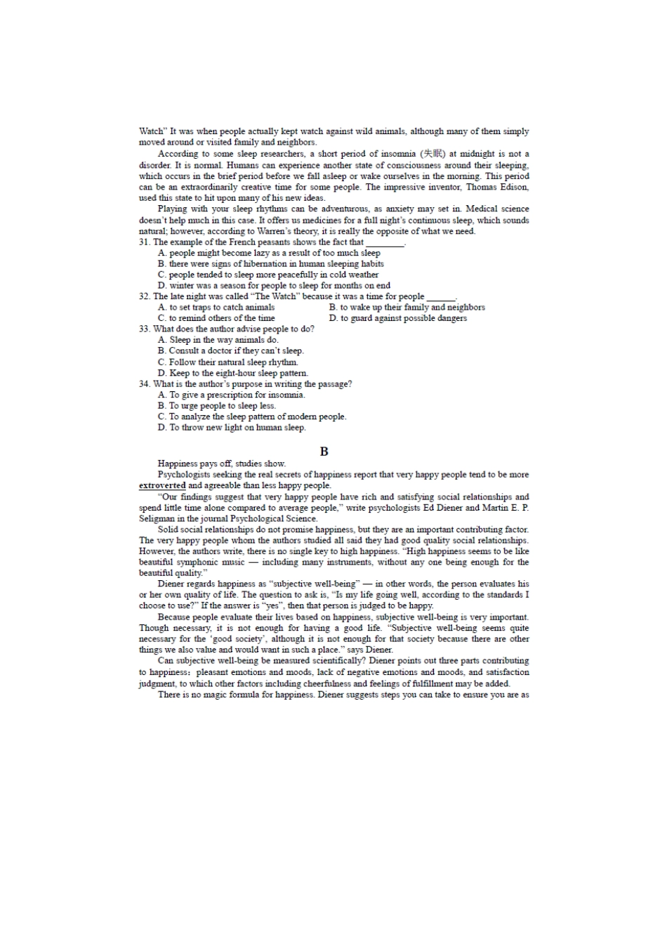 四川省成都七中高三英语上学期入学摸底考试试卷外研社版试卷_第3页