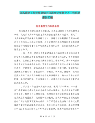 信息系统工作年终总结与信用会计年终个人工作总结报告汇编
