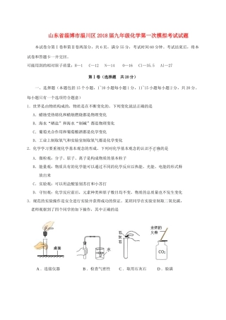 山东省淄博市淄川区九年级化学第一次模拟考试试卷