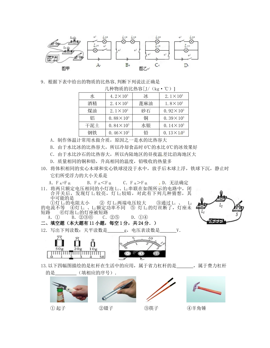 中考物理模拟试卷9 人教新课标版试卷_第2页