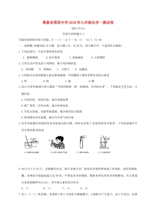 九年级化学下学期第一次摸底考试试卷试卷