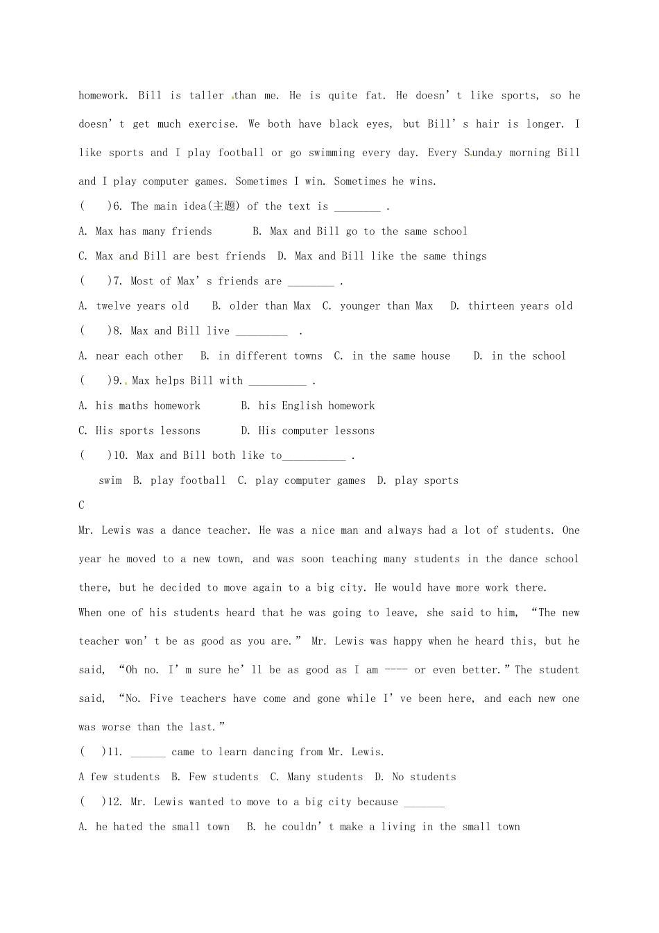 山东省青岛七年级英语下学期期初试卷试卷_第2页