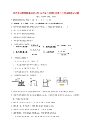 九年级化学第八次形成性测试试卷 沪教版试卷