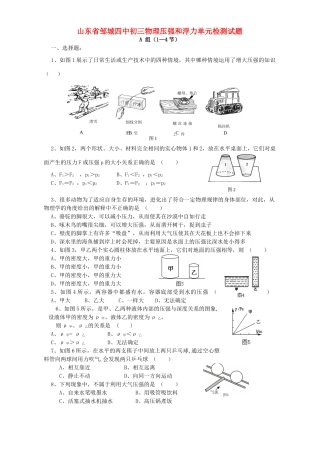 山东省邹城四中初三物理压强和浮力单元检测试卷 新课标 人教版试卷