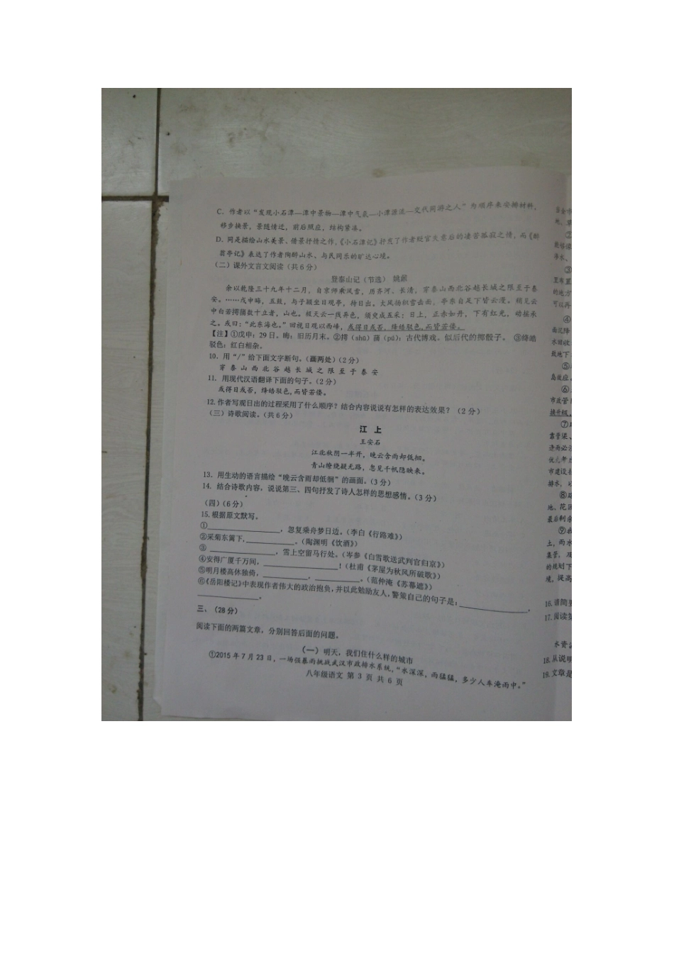 山东省济南市长清区 八年级语文下学期期末考试试卷新人教版试卷_第3页