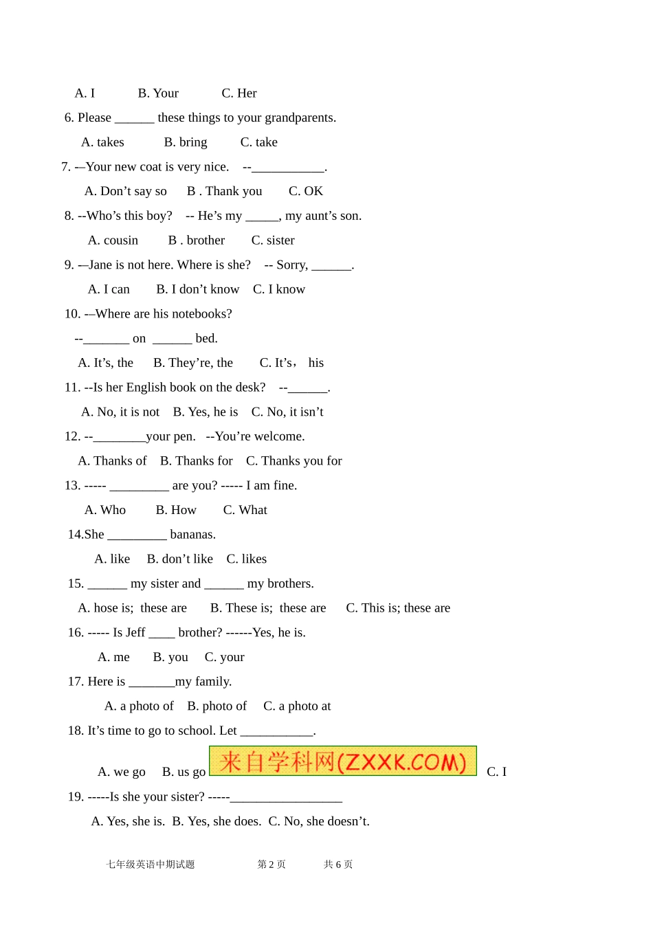 初一英语期中考试题_第2页