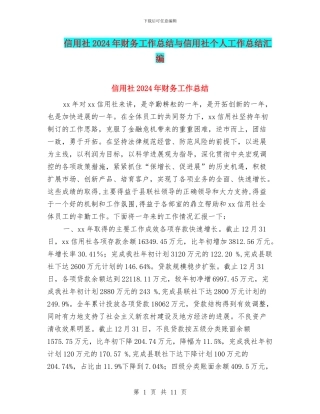 信用社2024年财务工作总结与信用社个人工作总结汇编