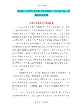 信用社上半年工作总结3篇与信用社下半年工作计划整改措施汇编