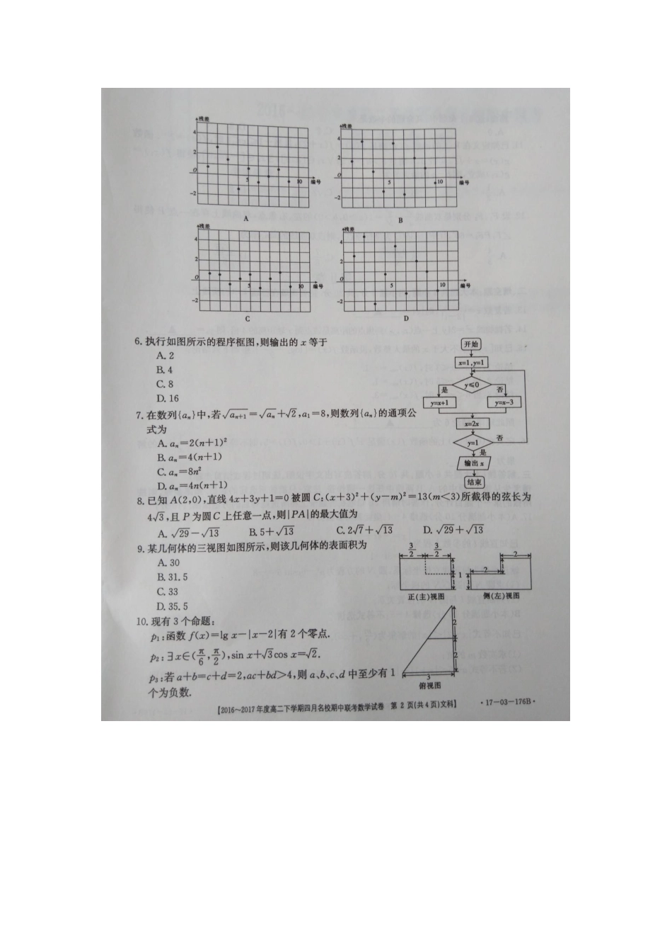 山西省晋中市高二数学下学期期中试卷 文试卷_第2页