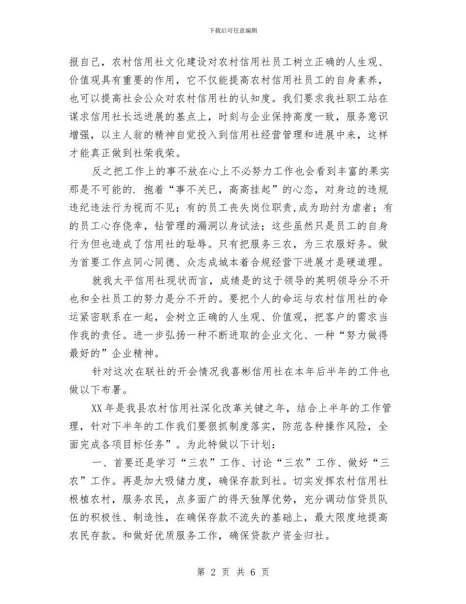 信用社下半年工作计划整改措施与信用社个人工作总结汇编_第2页