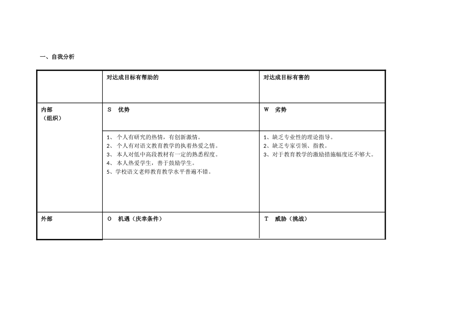 水一小罗雅丽任务表单：个人自我诊断SWOT分析表_第1页