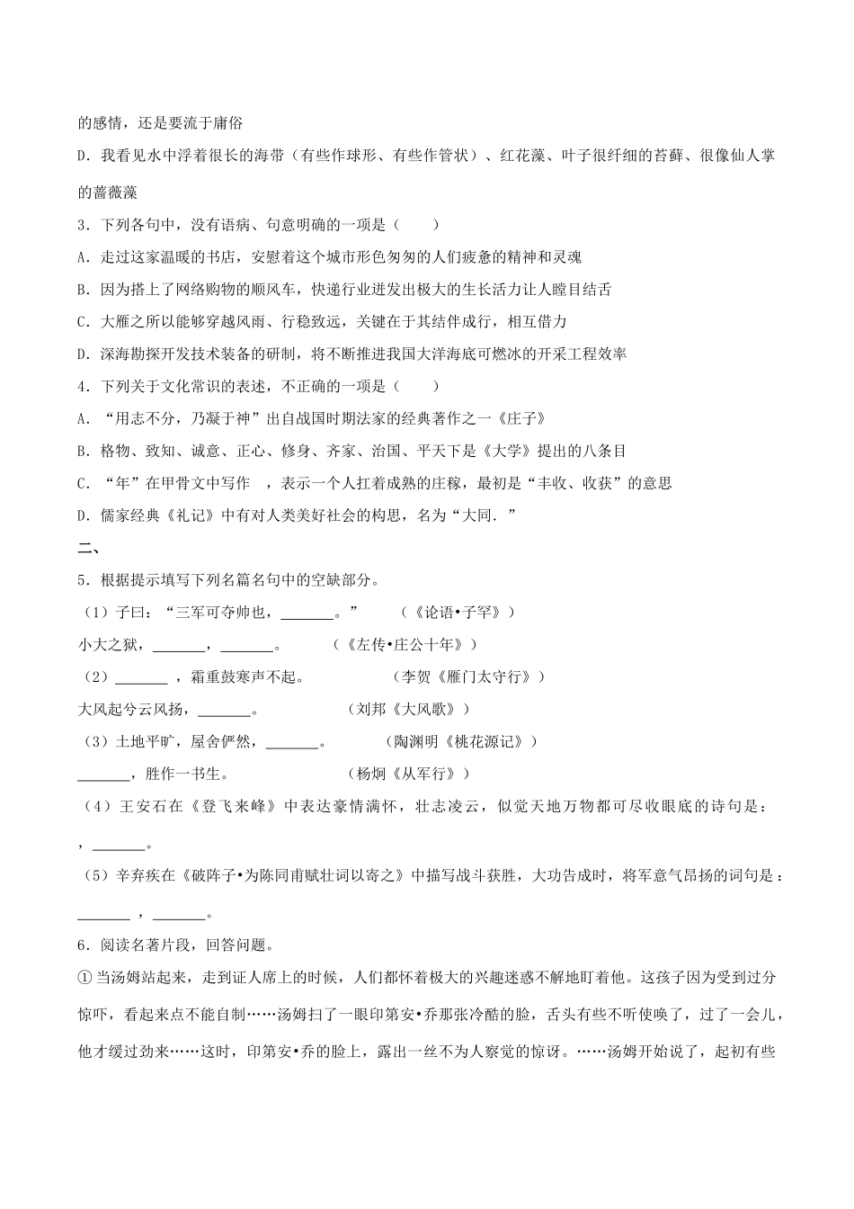 山东省潍坊市中考语文真题试卷(含解析)试卷_第2页