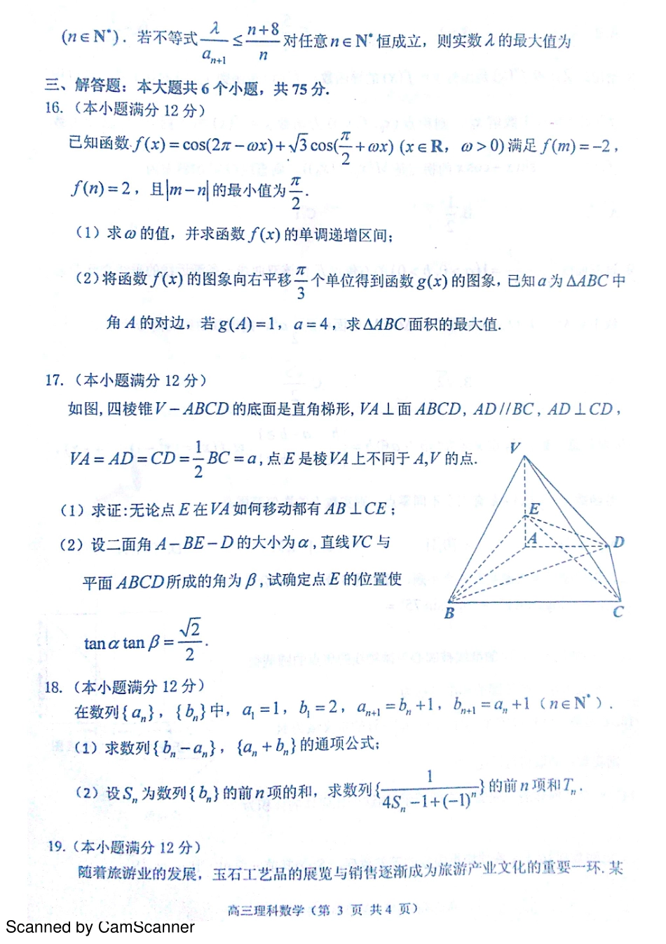 山东省烟台市高三数学上学期期末考试试卷 理(PDF)试卷_第3页