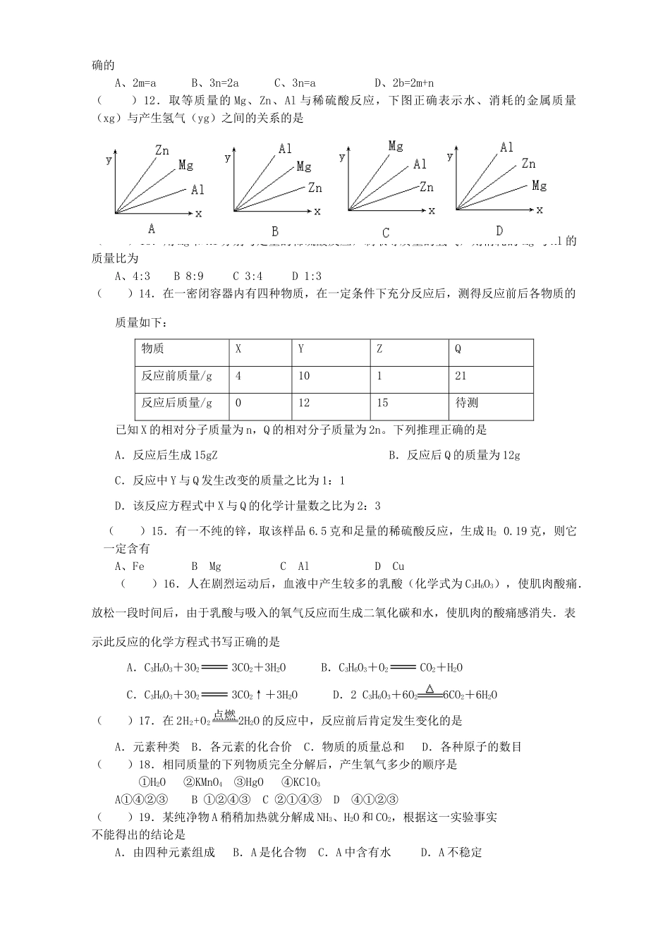 初三化学第四章能力训练 试题_第2页