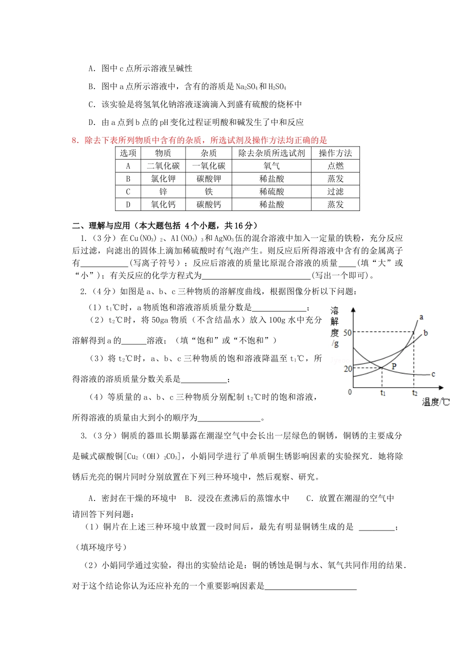 山东省德州市九年级化学上学期期末质量检测试卷 新人教版试卷_第2页