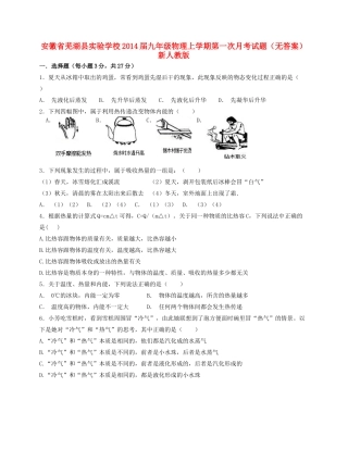安徽省芜湖县实验学校九年级物理上学期第一次月考试卷 新人教版试卷