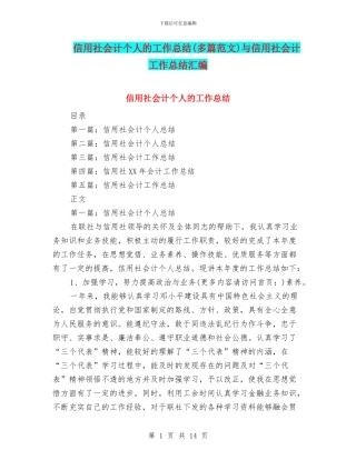 信用社会计个人的工作总结与信用社会计工作总结汇编