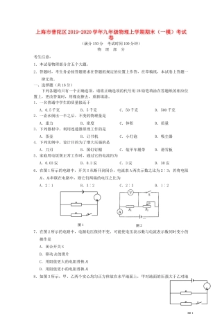 九年级物理上学期期末(一模)考试卷试卷