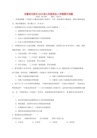 安徽省合肥市九年级思品上学期期中试卷 新人教版试卷