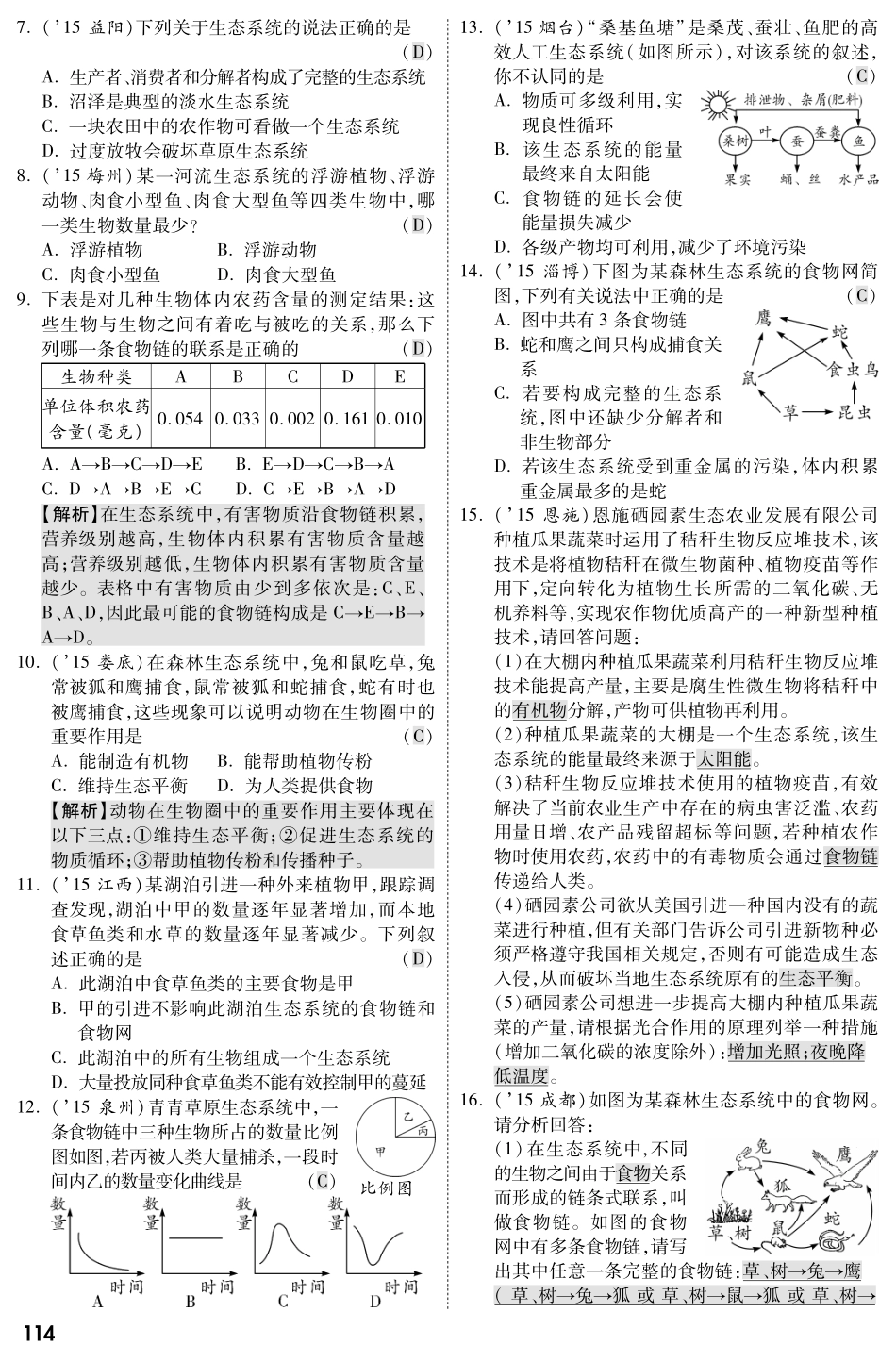 中考生物 第一部分 教材知识梳理 第7单元 第19 复习专题综合训练(pdf，含解析) 苏教版试卷_第2页