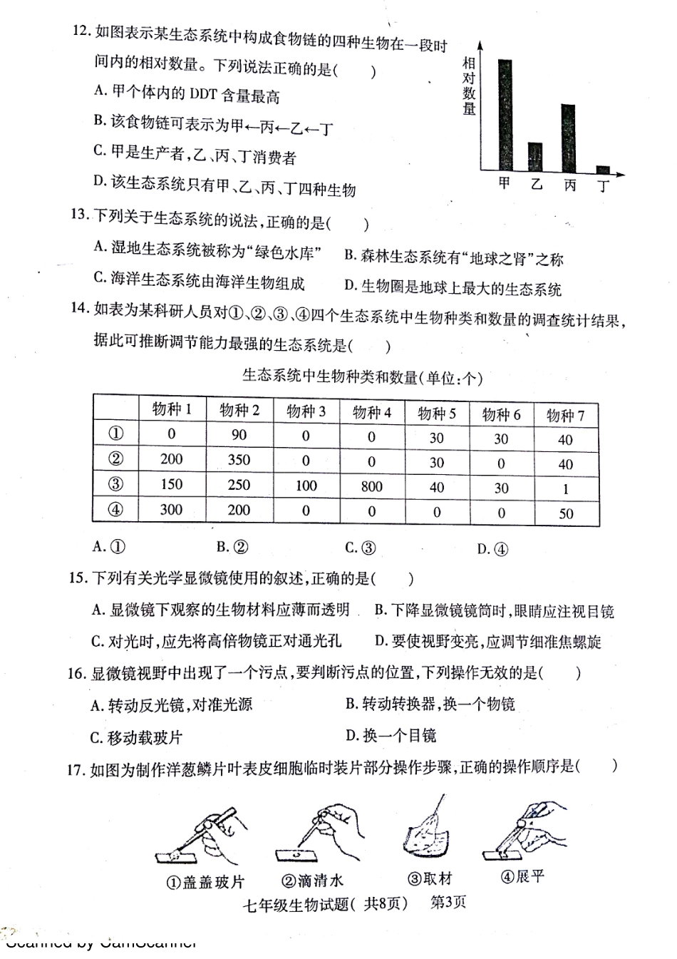 山东省聊城市莘县七年级生物上学期期中试卷(pdf) 新人教版试卷_第3页