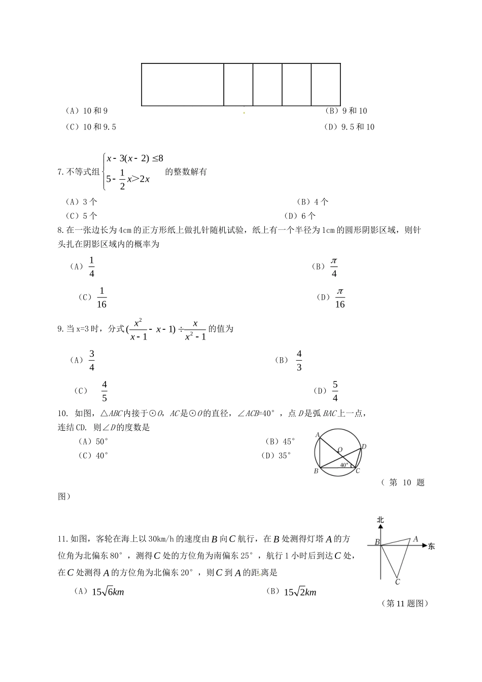 初中数学学业水平模拟测试题1(无答案) 试题_第2页