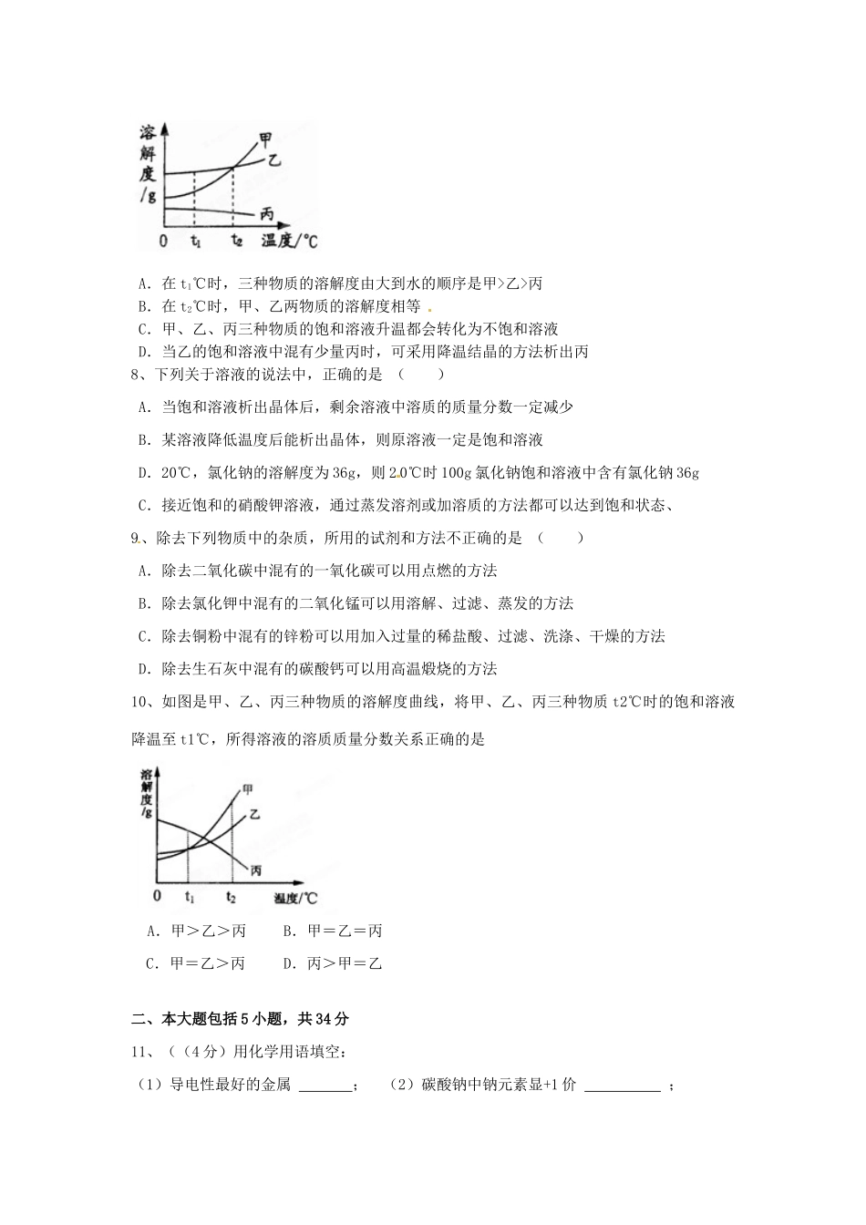 九年级化学下学期第一次段考试卷试卷_第2页