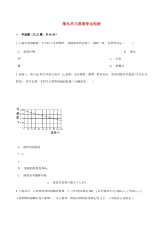 九年级化学下册 第九单元 溶液单元检测 (新版)新人教版试卷