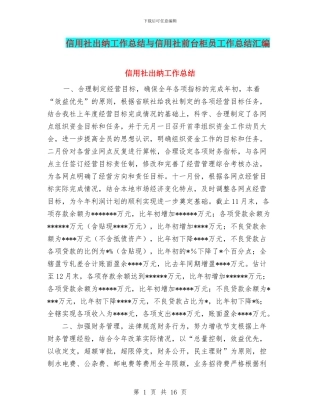 信用社出纳工作总结与信用社前台柜员工作总结汇编
