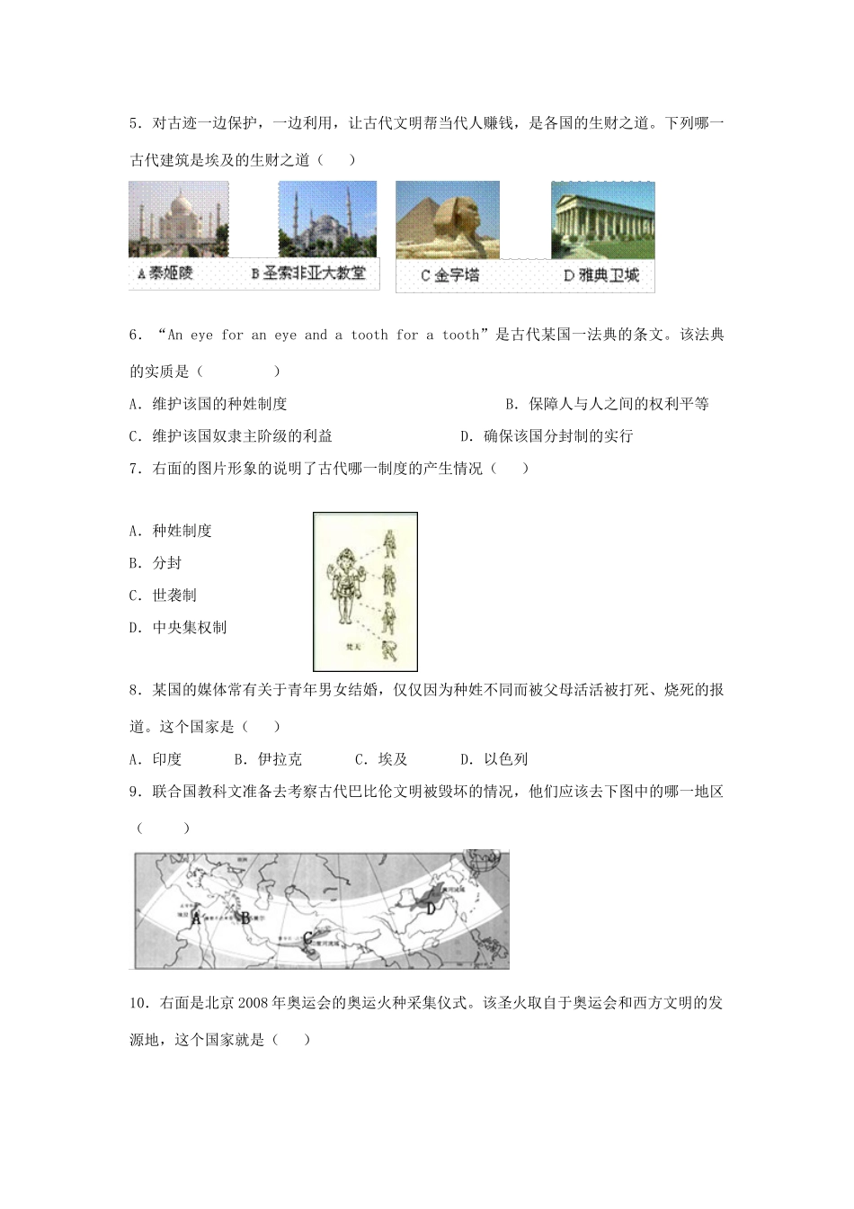 九年级历史上册 第1单元 人类文明的开端测试卷(C卷) 新人教版试卷_第2页