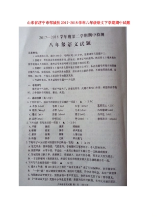 山东省济宁市邹城县 八年级语文下学期期中试卷新人教版试卷