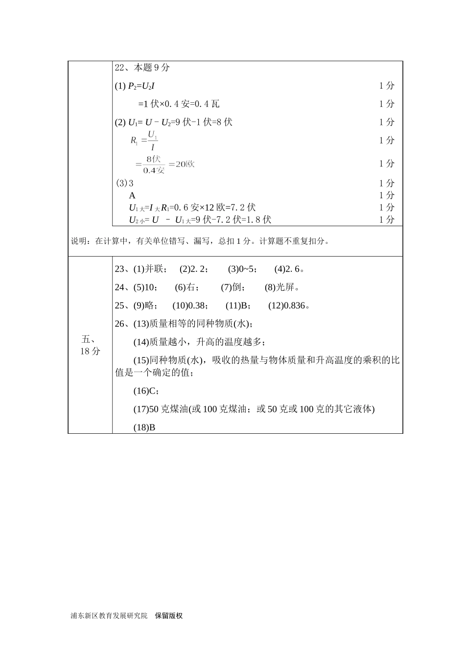 2010年中考预测物理试卷参考答案及评分要求_第2页