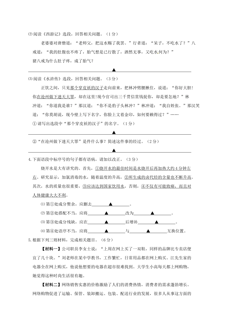 中考语文网上阅卷答题模拟训练试卷试卷_第2页
