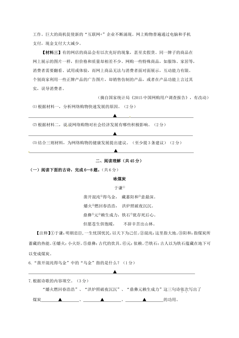 中考语文网上阅卷答题模拟训练试卷试卷_第3页