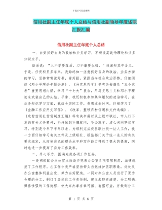 信用社副主任年底个人总结与信用社副领导年度述职汇报汇编