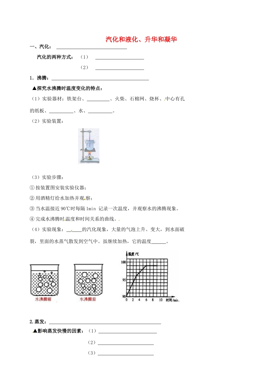 中考物理冲刺复习 物态变化 专题3 汽化和液化 升华和凝华训练试卷_第1页