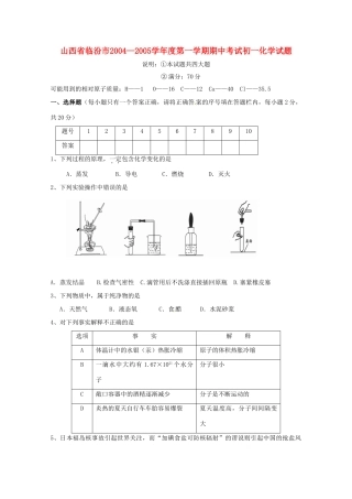 山西省临汾市九年级化学上学期期中考试试卷