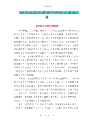 信用社工作试用期总结与信用社年度财务工作总结汇编