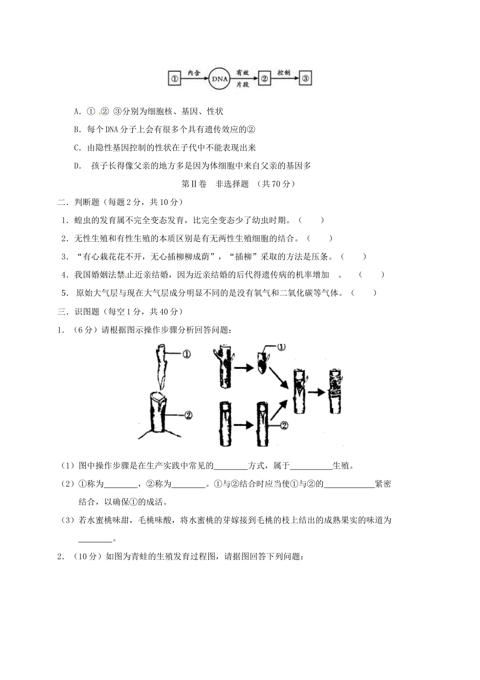 山西省晋中市榆社县 八年级生物下学期期中试卷 新人教版试卷_第2页
