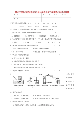 九年级化学下学期第六次月考试卷 五四制试卷