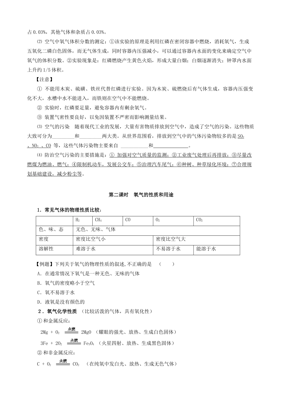 初中化学 第一课时绪言空气知识精要 人教新课标版 试题_第2页