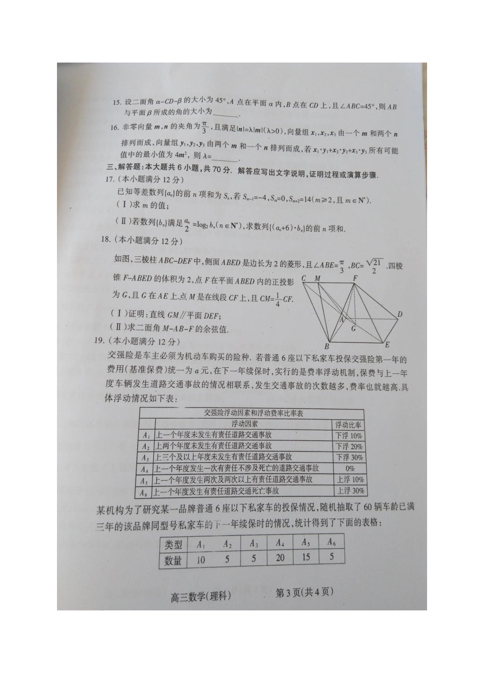 山西省晋中市高三数学3月适应性调研考试试卷 理试卷_第3页