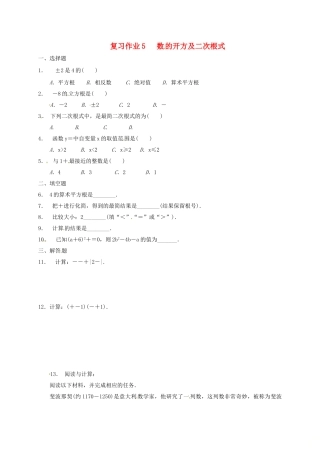 九年级数学下学期复习作业5 数的开方及二次根式试卷